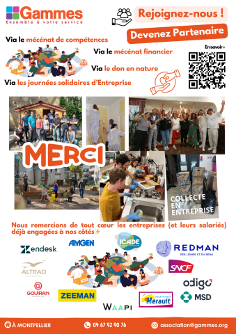 Devenez partenaire de Gammes, Via le mécénat financier, le mécénat de compétences,  le don en nature, les journées solidaires d’Entreprise, ..