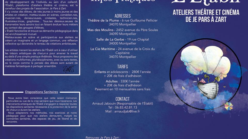 Plaquette de présentation des ateliers théâtre et cinéma de l'association