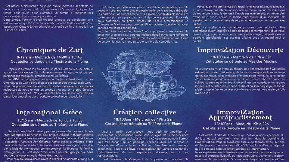 Plaquette de présentation des ateliers théâtre et cinéma de l'association