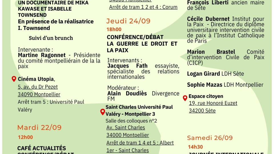 Programme de la semaine de la paix de 20 au 26 septembre 2026
